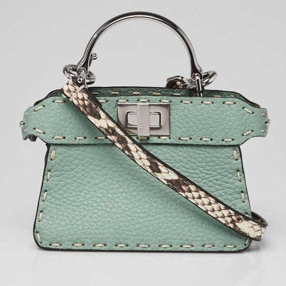 Fendi Menta Selleria Leather/Snakeskin Nano Peekaboo Maxi Handle Bag - 7AS106 - Picture 1 of 10